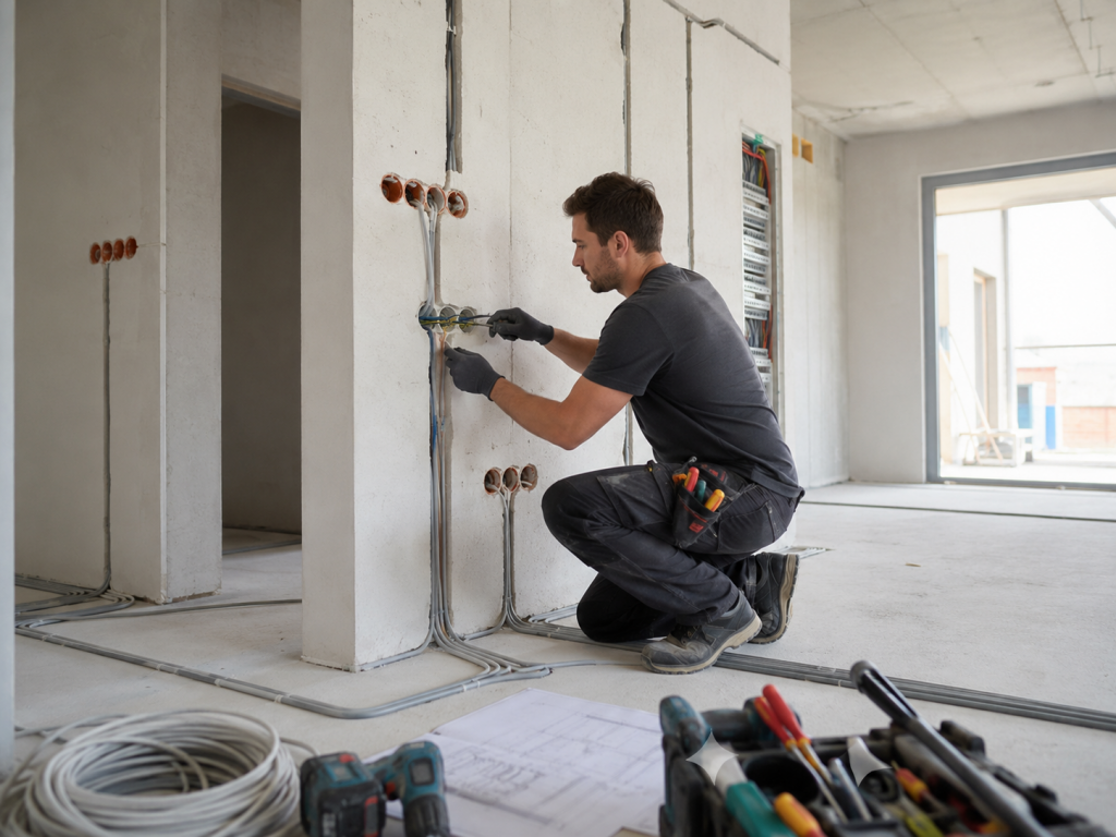 Mann installiert Elektrotechnik